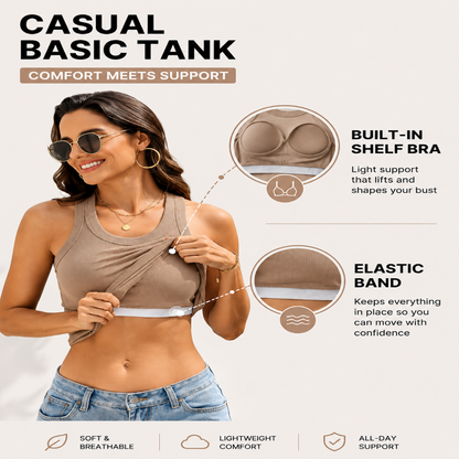 This Week's Special Price🍃Round Neck Built-in Bra Ribbed Tank Top Fit Casual Comfortable💥