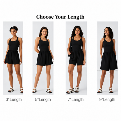 Women 2-in-1 Pocket Romper Dress Sleeveless Casual Loose Fit Jumpsuit Summer Beach Outfit