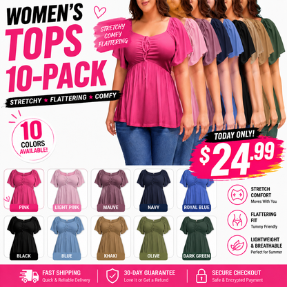 Women's Large-Sized Heart-Shaped Collar Short-Sleeved Ruffled Blouse
