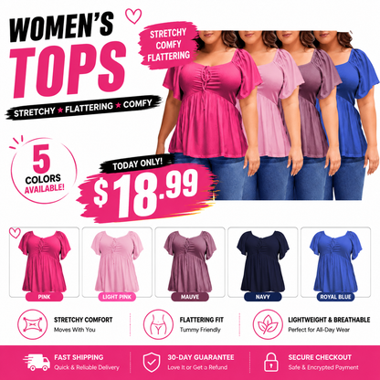 Women's Large-Sized Heart-Shaped Collar Short-Sleeved Ruffled Blouse