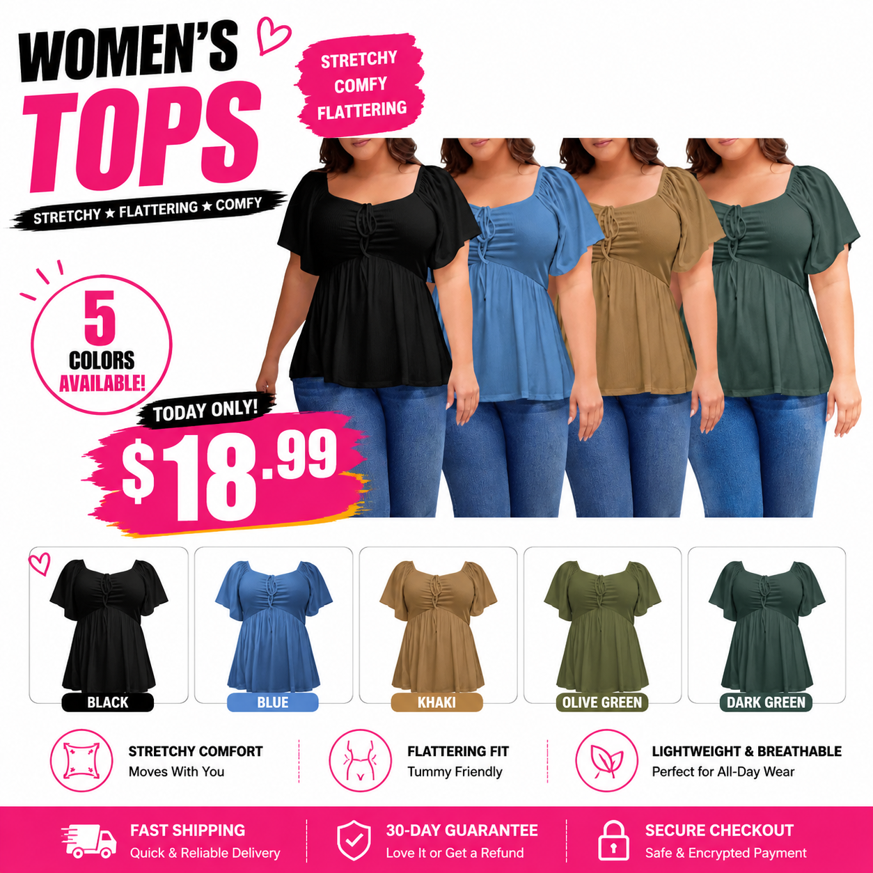 Women's Large-Sized Heart-Shaped Collar Short-Sleeved Ruffled Blouse