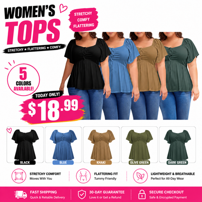 Women's Large-Sized Heart-Shaped Collar Short-Sleeved Ruffled Blouse