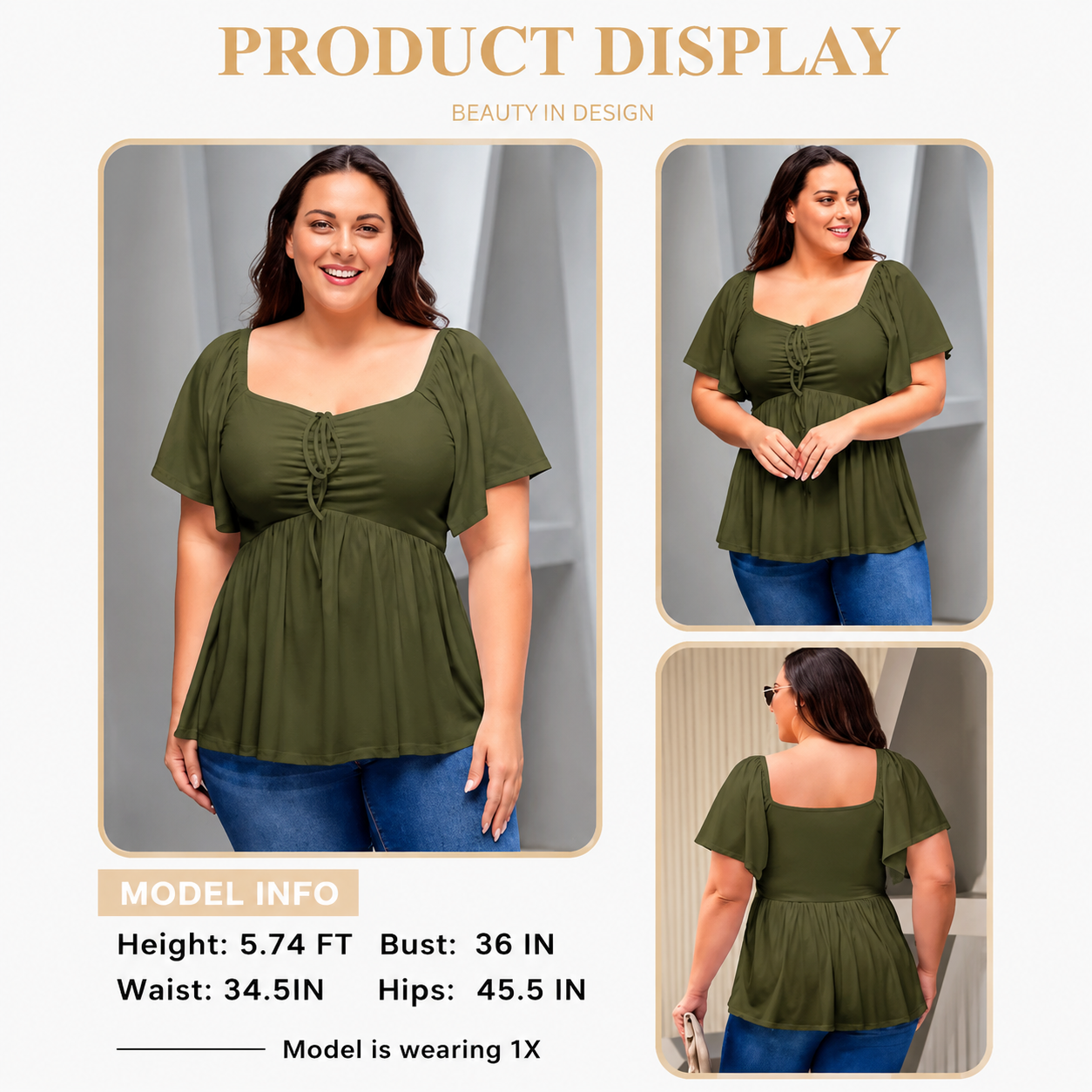 Women's Large-Sized Heart-Shaped Collar Short-Sleeved Ruffled Blouse