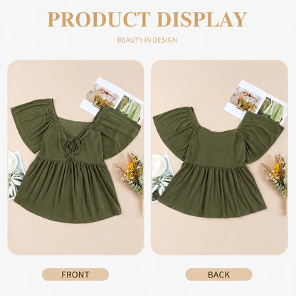 Women's Large-Sized Heart-Shaped Collar Short-Sleeved Ruffled Blouse