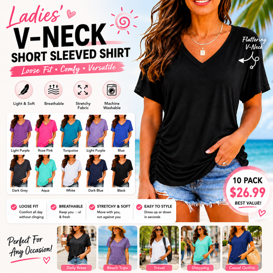 🔥 Women's V-Neck Everyday Tee | Ultra-Soft, Flattering Fit & All-Day Comfort 💖