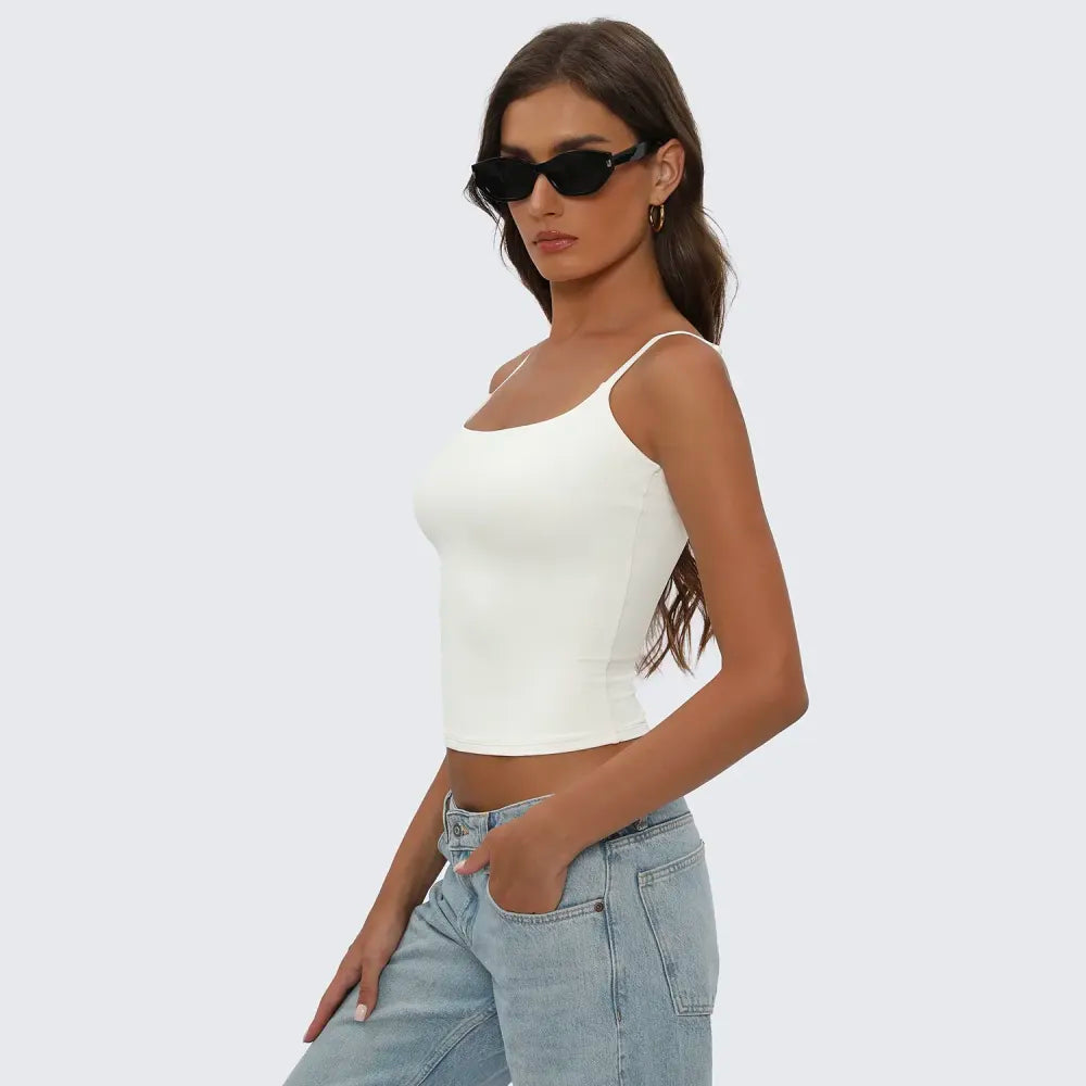 Women's casual, sexy, and versatile sleeveless square-neck tank top with adjustable straps.